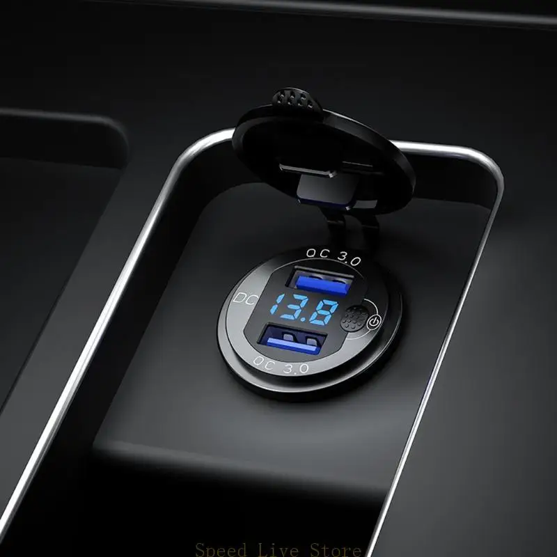 

547C Universal Vehicle RV Boat Phone 12-24V USB QC3.0 Power Adapter Voltmeter Cellphone GPS Tablet