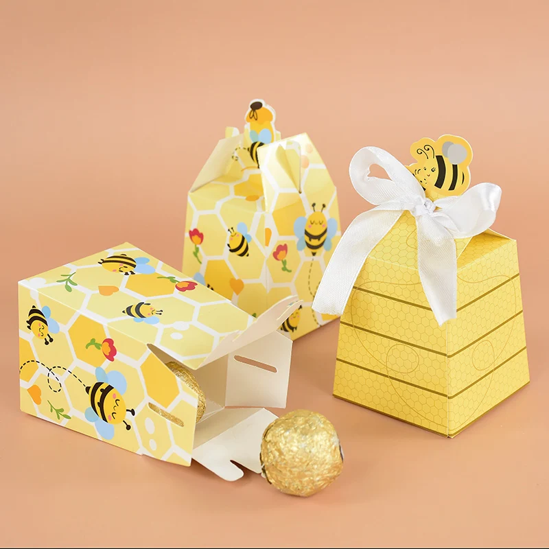 10Pcs Yellow Bee Candy Box Chocolate Packaging Gift Boxes Honey Bees Wedding Party Favor Babyshower Birthday Decoration Supplies