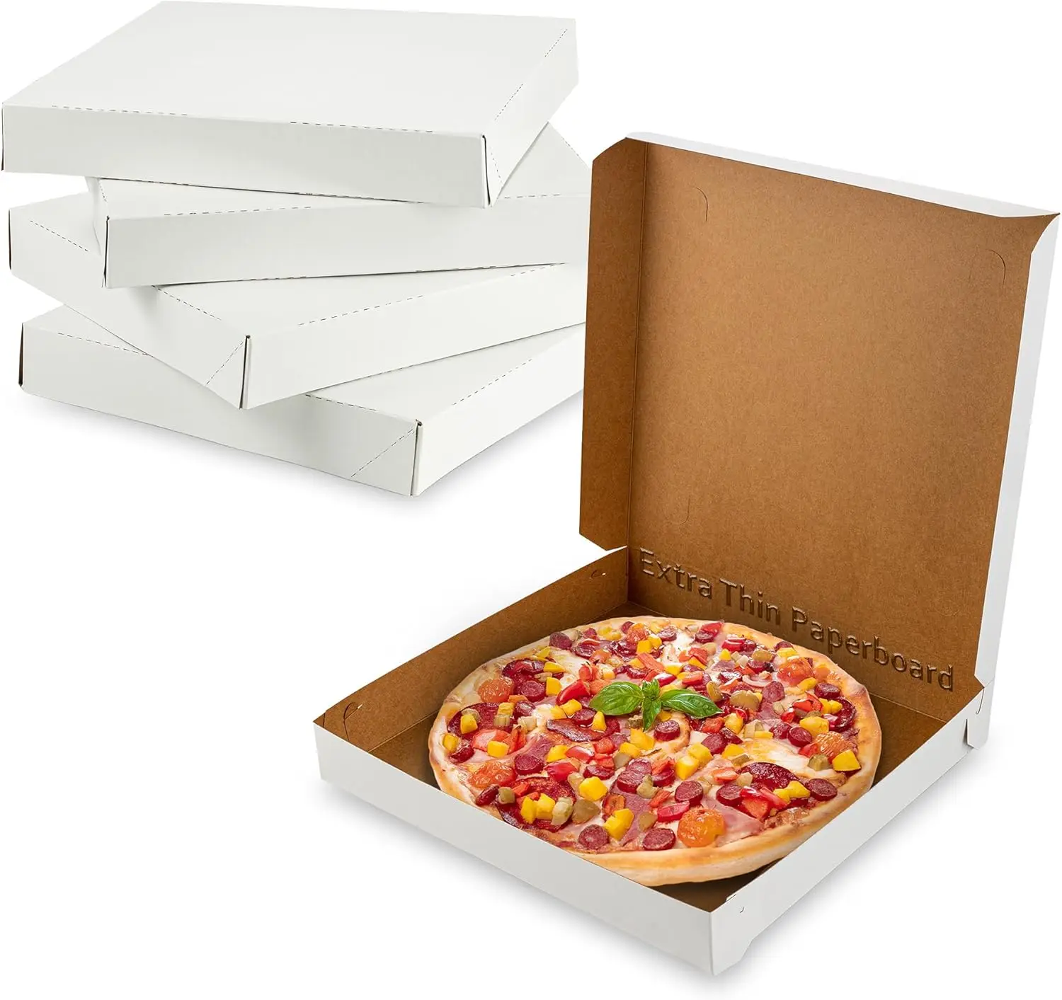

Extra Thin White Pizza Boxes - 12" x 12" x 1.9" (Pack of 10) - Lightweight & Convenient