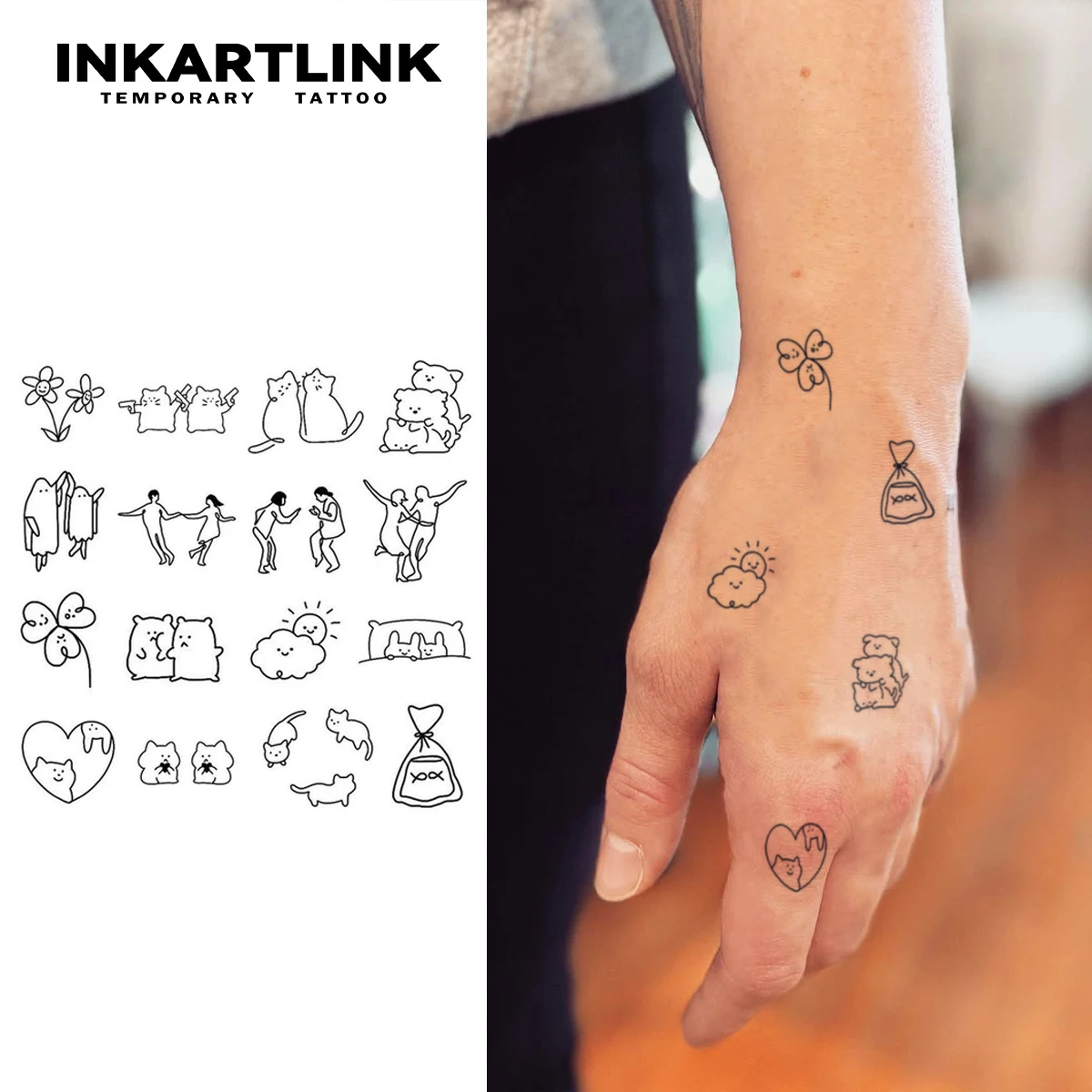 

Simple cute kitten Temporary Tattoo,Lasts To 15 Days New Technology Magic Waterproof Semi Permanent Sticker.