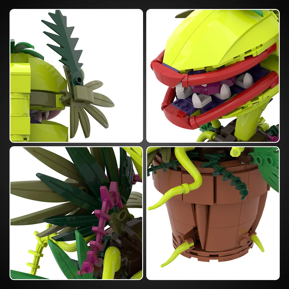 MOC Horror Piranha Model Building Blocks Crazy Flower Shop Green Alien Piranha Plant Potted Assembly Brick Toy Halloween Gift