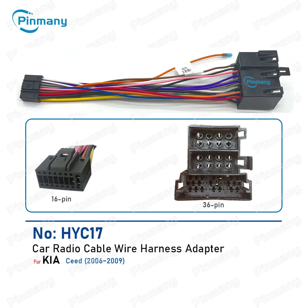 Pinmany Car Radio Cable Connector HYC17 16-pin Power Audio Wire Harness Plug Socket Adapter for 2006~2009 KIA Ceed