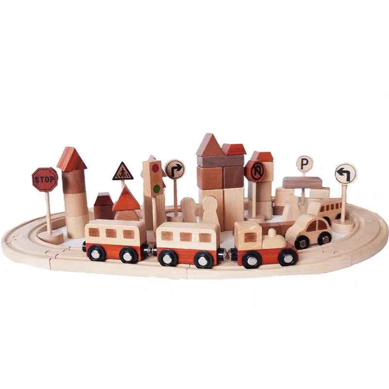 Diy drewniany samochód torowy zabawki dla dzieci prezenty świąteczne Puzzle montaż pociąg zestaw gier Montessori gry planszowe sensoryczne zabawki dla dzieci konstruktor