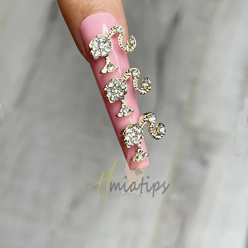 Dijes de uñas brillantes para niña, 10 piezas, joyería de aleación 3D de cristal para manualidades, accesorios de decoración de manicura