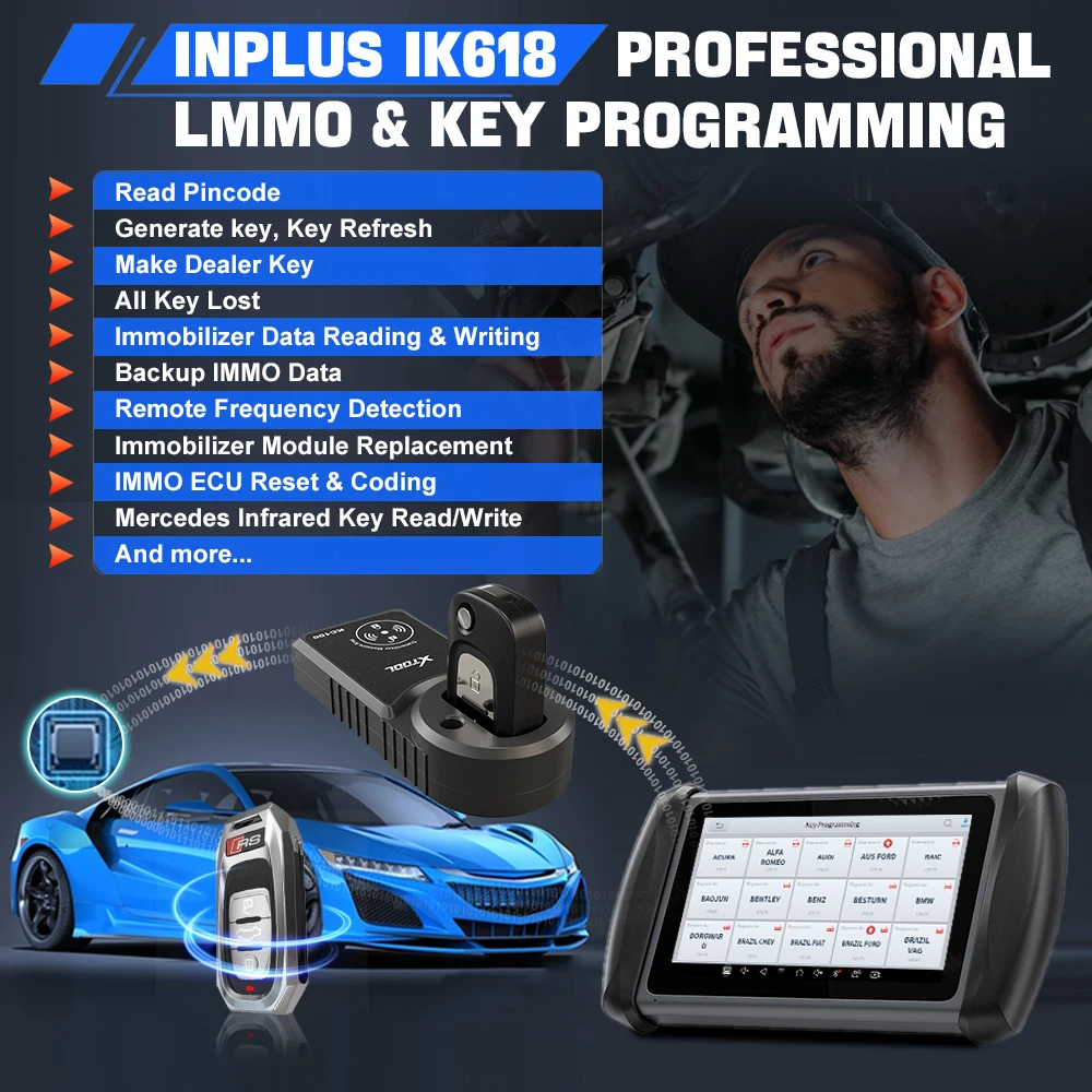 XTOOL IK618 Key Programming Tool With KC100 + EEPROM Adapter 30+ Reset All Key Lost OB2 Car Diagnostic Tool