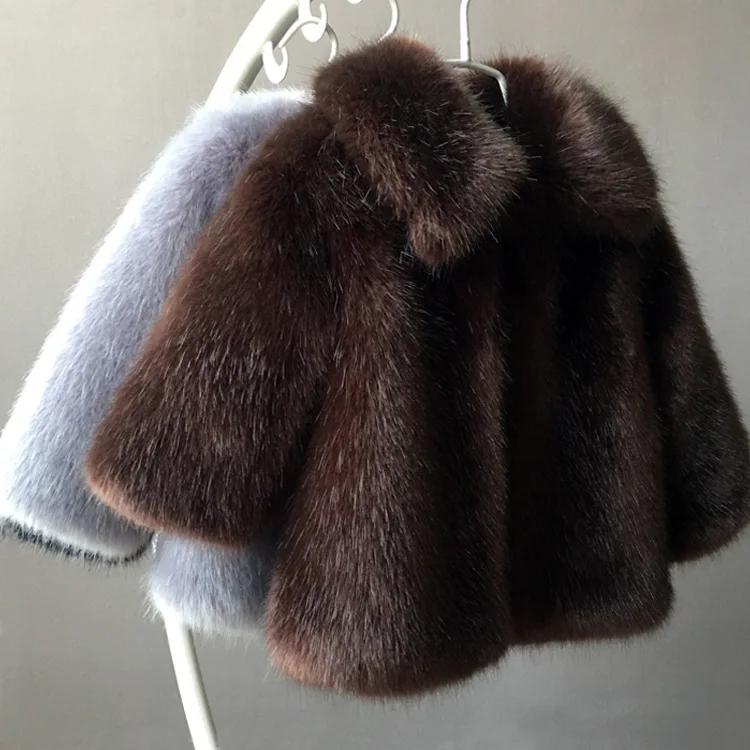 

Faux Mink Fur Coats Children Jackets Solid Hooded Coverd Button Long Sleeves Thick Warm Fur Loose Fit Casual 2025 Autumn Winter