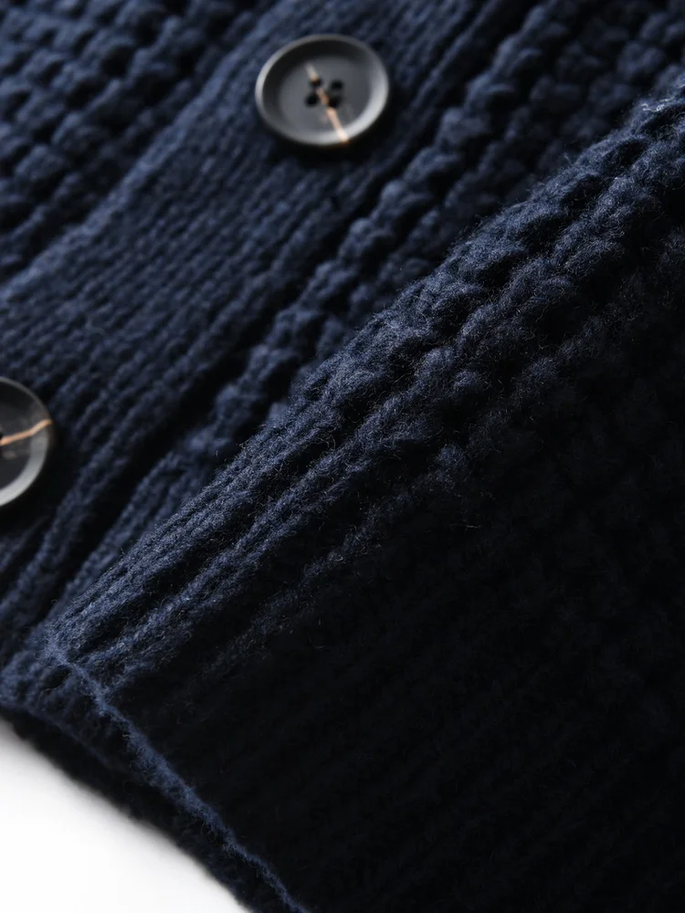 Eu Vintage 100% Wool Chunky Knit Sweater for Men - Yama-otoko Style Autumn Winter Loose Fit Casual Shawl Collar Cardigan Coat