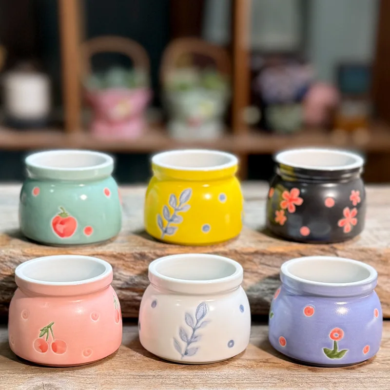 New Korean Fresh Hand Painted Succulent Thumb Pot Creative Ceramic Household Indoor Coarse Pottery Simple Succulent Personality