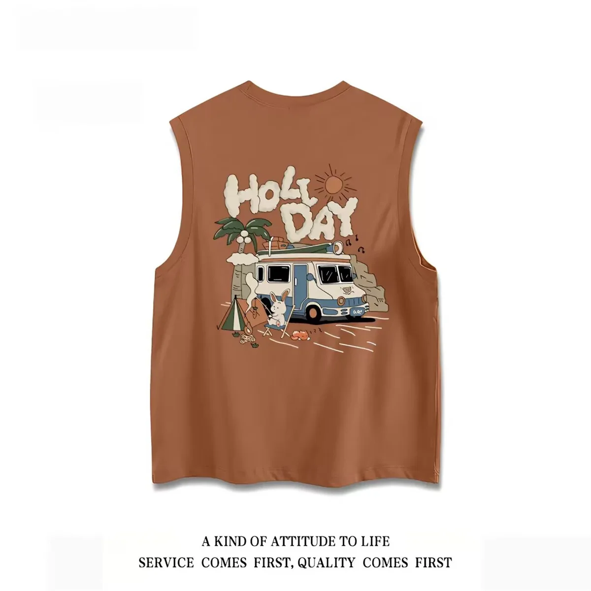 

Heavyweight Pure Cotton American Retro Fun Print Svel Vest Men's Summer Versatile Trendy Chop Sve T-irt Casual Wear