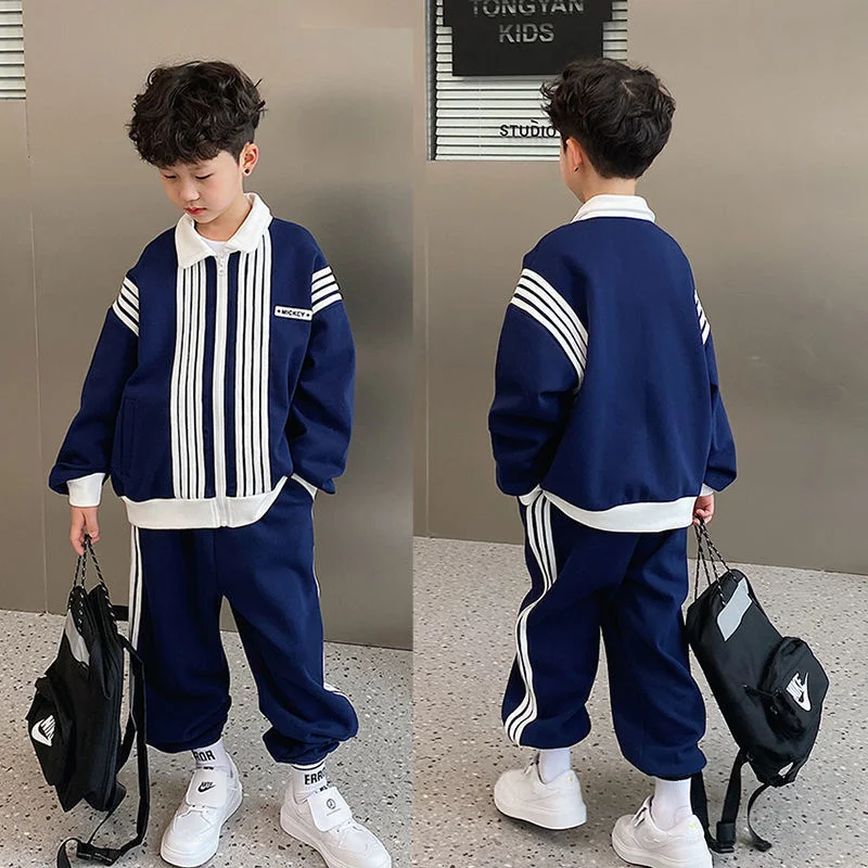 

Boys Suit Coat +Pants Cotton 2Pcs/Sets 2022 Blue Spring Autumn Thicken Sports Sets Kid Breathable Children Clothing