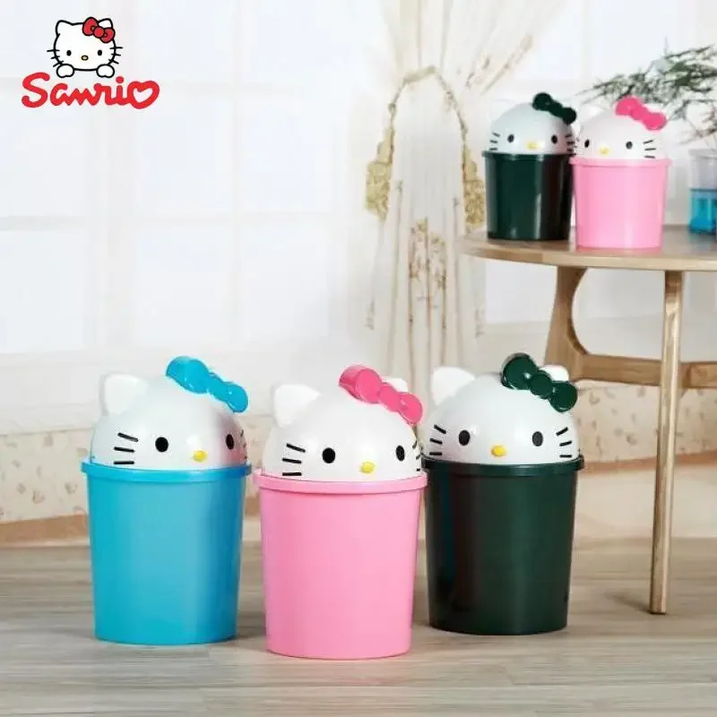 Original Hello Kitty Dustbin Trash Can Rubbish Bin Garbage Binsanrio Kawaii Trash Can Living Room Bedroom Toilet Paper Basket