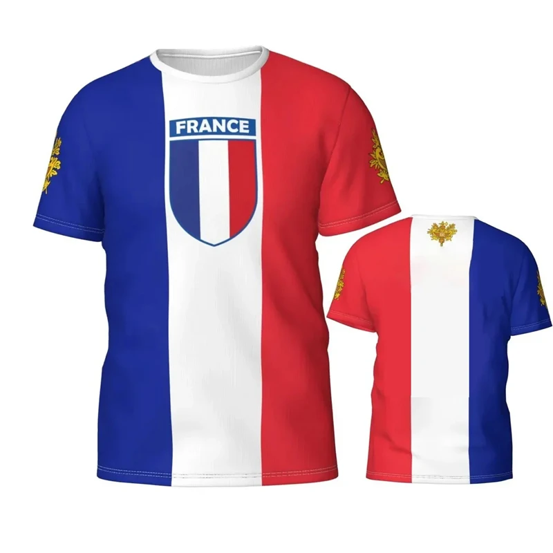 3D Print French Flag Sports Men Women T-shirt Outdoor Football Jersey Club Fan Training Team Uniform Family Kid Short Sleeve Top
