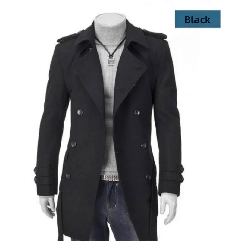 

Spring 2025 Men's Double-Row Buttoned Woolen Coat Medium-Length Youth Faionable Ci Sle Casual All-Season Outerwear