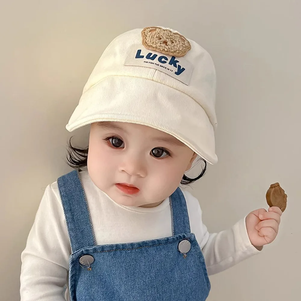 

Children Big Brim Duckbill Hat Solid Cotton Baby Basin Cap 1-4Year Boy Girl Outdoor Sunshade Visors Cute Kids Bear Fisherman Hat