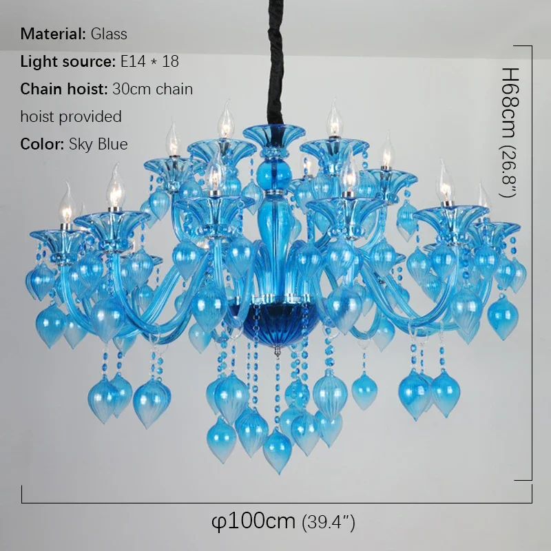 FAIRY European Crystal Pendent Lamp Blue Candle Lamp Luxury Art Living Room Restaurant BedroomVilla Hotel KTV Chandelier