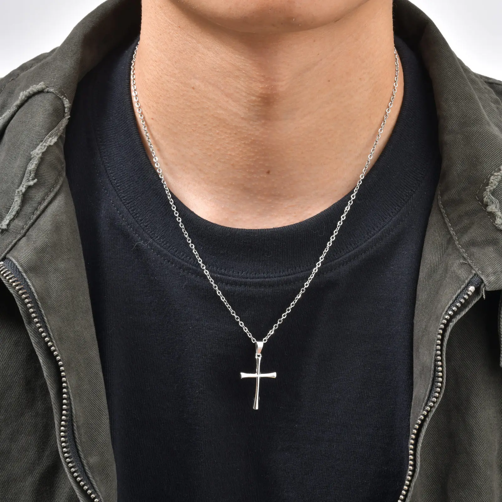 Vnox Stainless Steel Cross Pendant Necklace for Men Women, Silver Color Cross Necklaces, O-Chain Basic Religious Unisex Jewelry