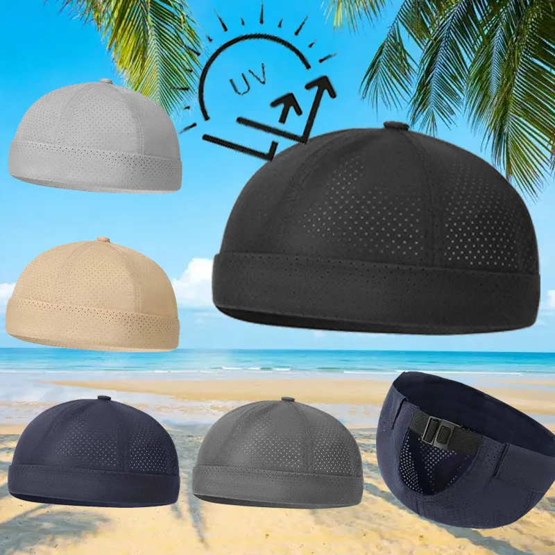 2025 New Summer UV Protection Quick Drying Mesh Skullies Cap For Men Ultra-Light Landlord Hat Brimless Hat Fashion Docker Caps