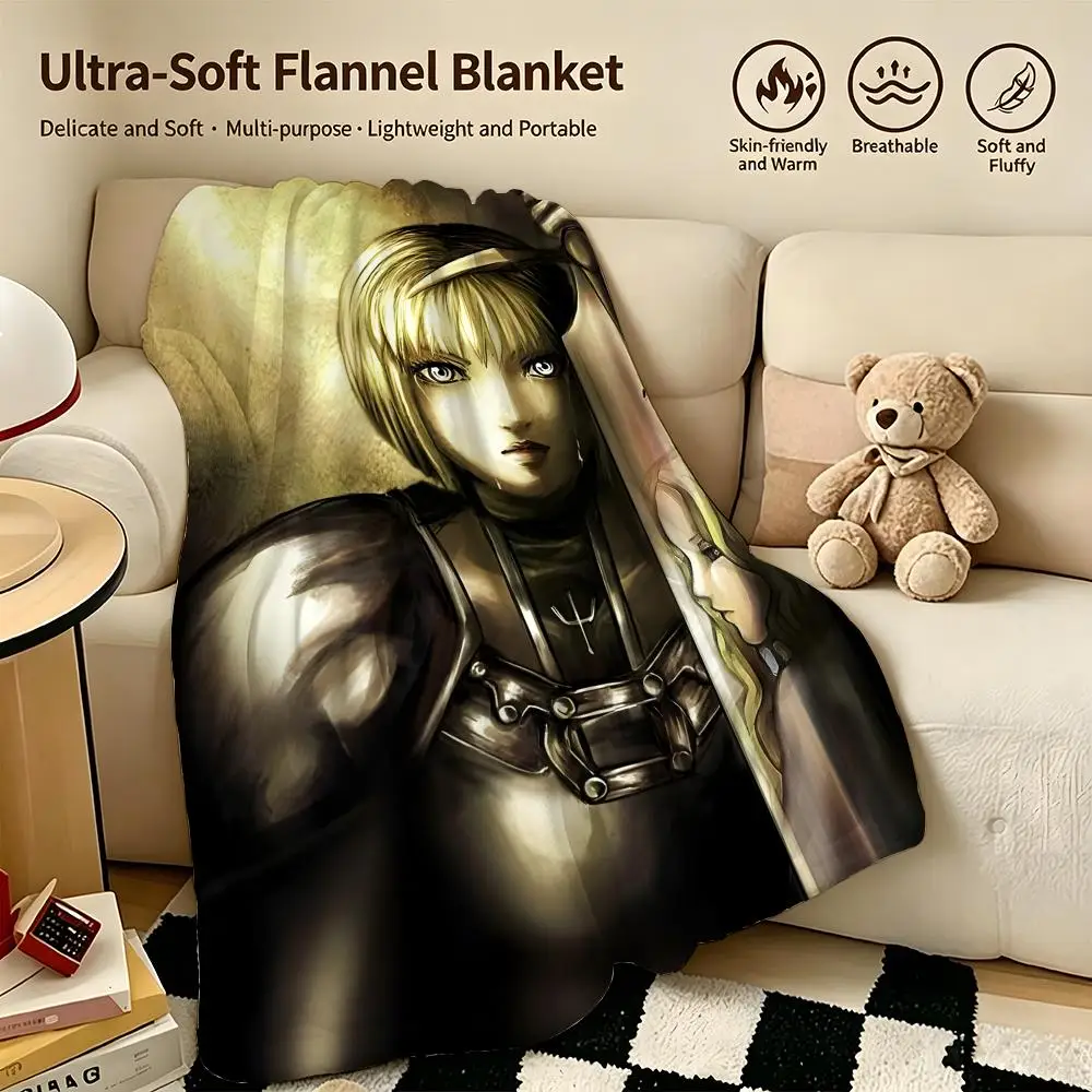 anime C-Claymore-e Throw Warm Soft Flannel Blanket, Multi-use for Sofa Bed Camping Travel Nap