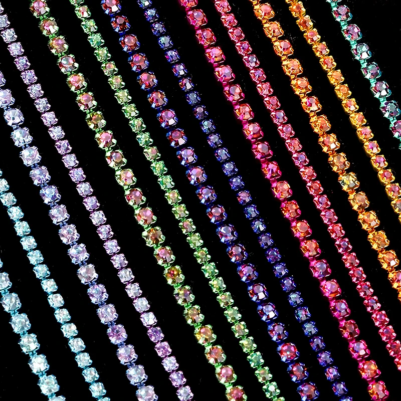 DUCrystal 10yards/Roll Glass Crystal Claw Chain Crystal Volcano Motif Rhinestone Trim Sew/Glue on DIY Craft.Garment.Decoration