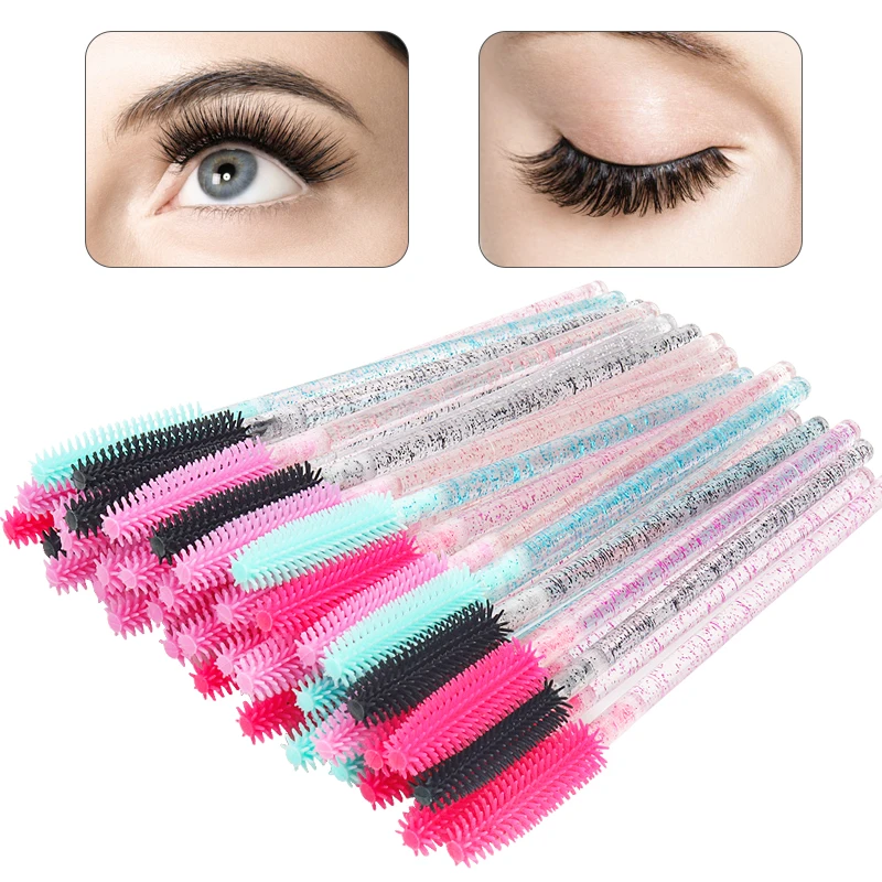 Applicateur de mascara en cristal de silicone pour femmes, brosses à cils en diamant de poulet, peigne, outils de brosse de maquillage de beauté, 50 pièces