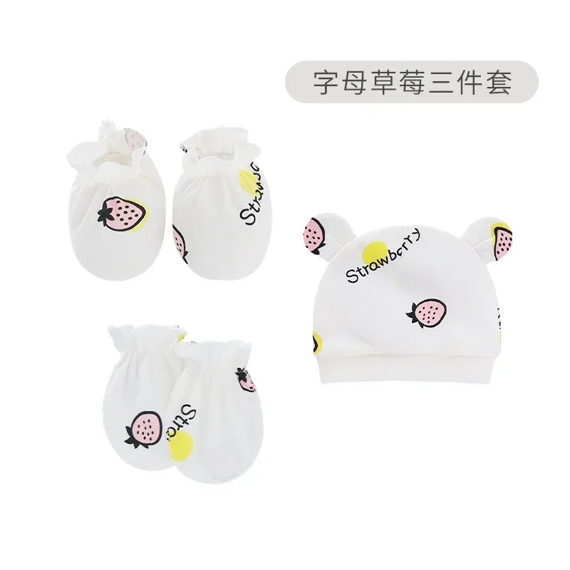 3pcs/set Newborn Baby Hats Gloves Foot Cover Breathable Cotton Soft Caps Cute Cartoon Caps Newborn Baby Accessories