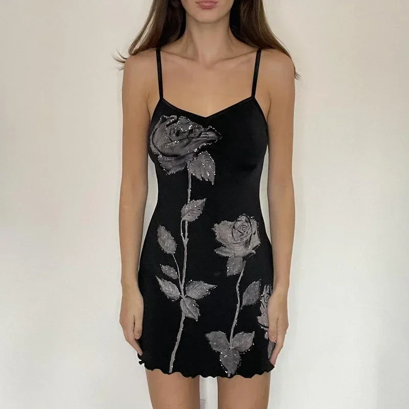 

Floral Print Mini Dress V Neck Vintage Spaghetti Strap Sundress Women Backless Sexy Party Clubwear Beach Holiday Chic