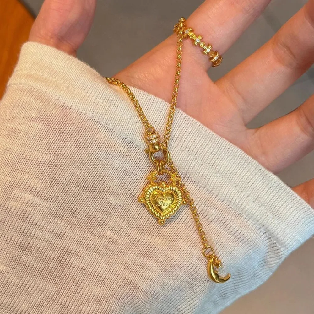 Damen Vintage-Stil 'Ewige Liebe' Massiver Herzanhänger Quasten-Halskette Vintage-Stil Schlüsselbeinkette Accessoire Geschenk Neu – Detail 5