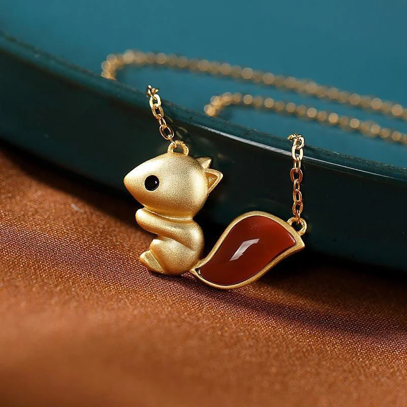 

New Arrival Silver 925 Chain Necklace Women Jewelry Trendy Jade Squirrel Animal Pendant Necklaces Female Choker Accessories Gift