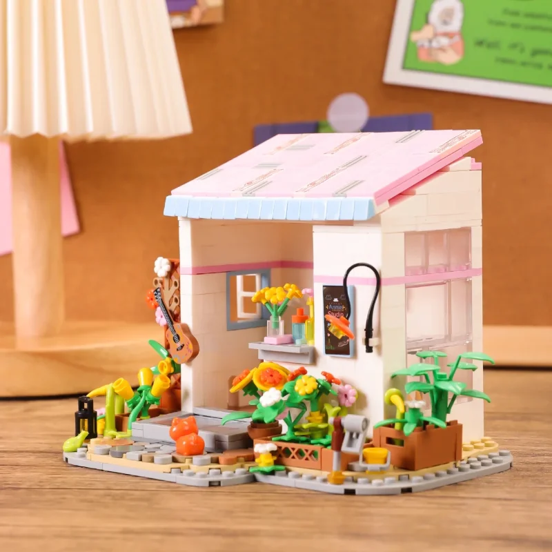 Kwiatowy domek bajkowy budynek miejski klocki DIY Mini klocki zabawka edukacyjna dla dziewczynek chłopcy prezenty zabawki dla dzieci