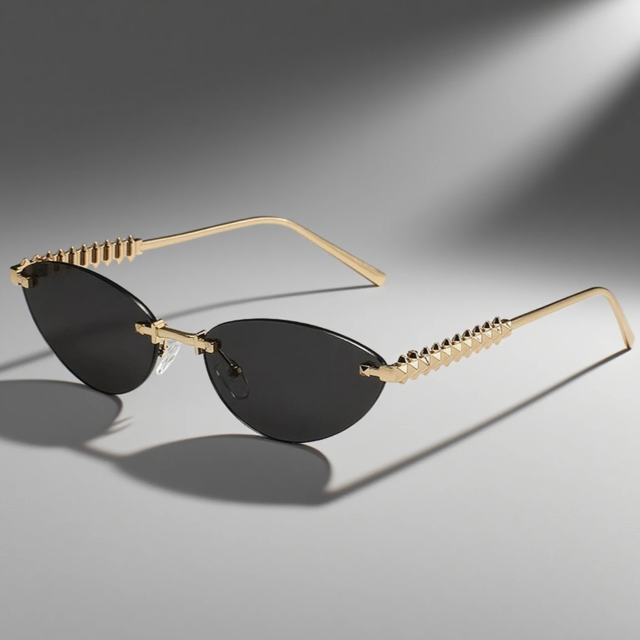 

Rimless Cat Eye Sunglasses for Women Men Metal Rivet Leg UV Protection Sunglasses Outdoor Driving Travel Beach Goggle Shades