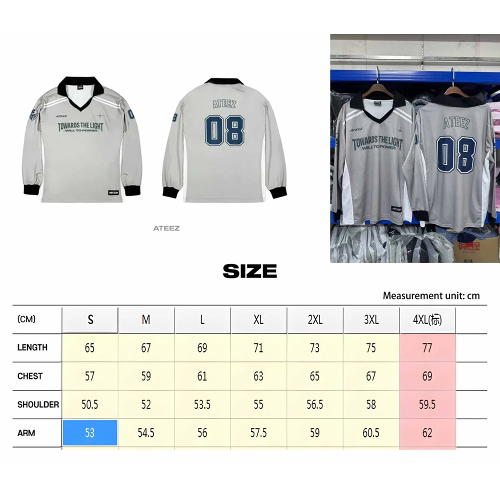 Kpop 2025 ATEEZ World Tour 'TOWARDS THE LIGHT : WILL TO POWER' Long Sleeve Jersey Men/Women   Flip Collar Unisex Support T-Shirt