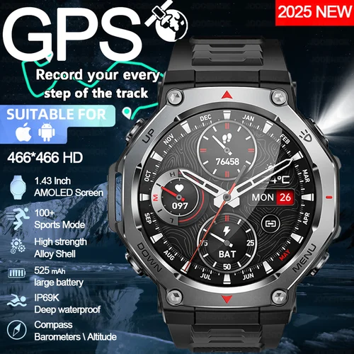 2025 nuevo t-rex 3 GPS reloj inteligente al aire libre 525mAh batería Bluetooth llamada linterna militar deportes 3ATM impermeable Smartwatch hombres