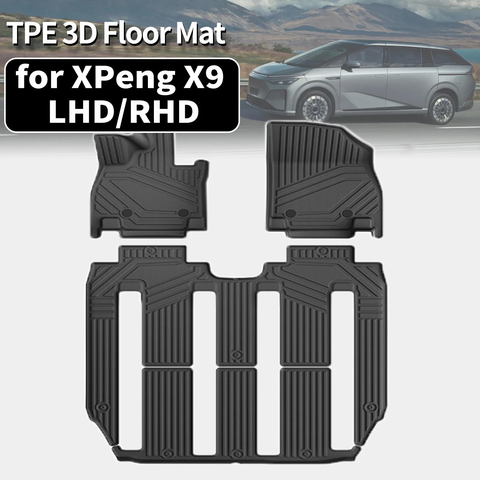 

for XPeng X9 RHD LHD TPE Floor Mat & Trunk Pad Waterproof Non-Slip Easy Clean Car Accessories