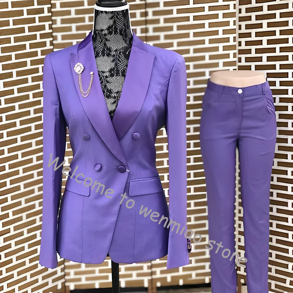 Women\'s Suit 2 Piece Set Double Breasted Jacket Pants Set Wedding Mom Formal Dress Business Workwear Ladies