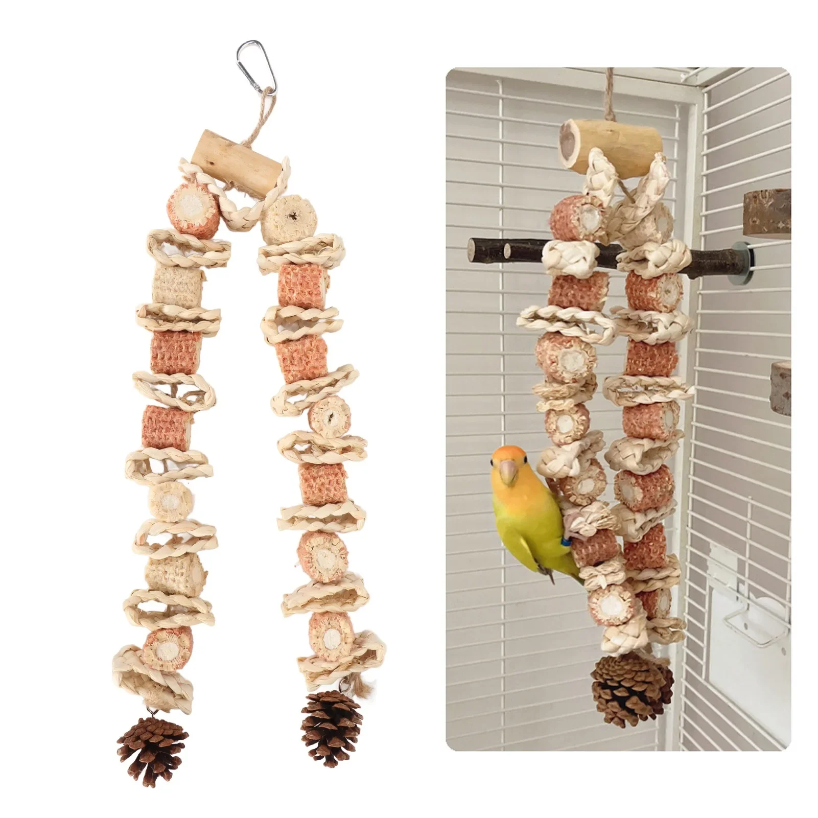 Bird Chewing Toy Beak Grinding Boredom Relief Corn Cob Pine Cone Bird Bite Toy For Medium Large Parrots