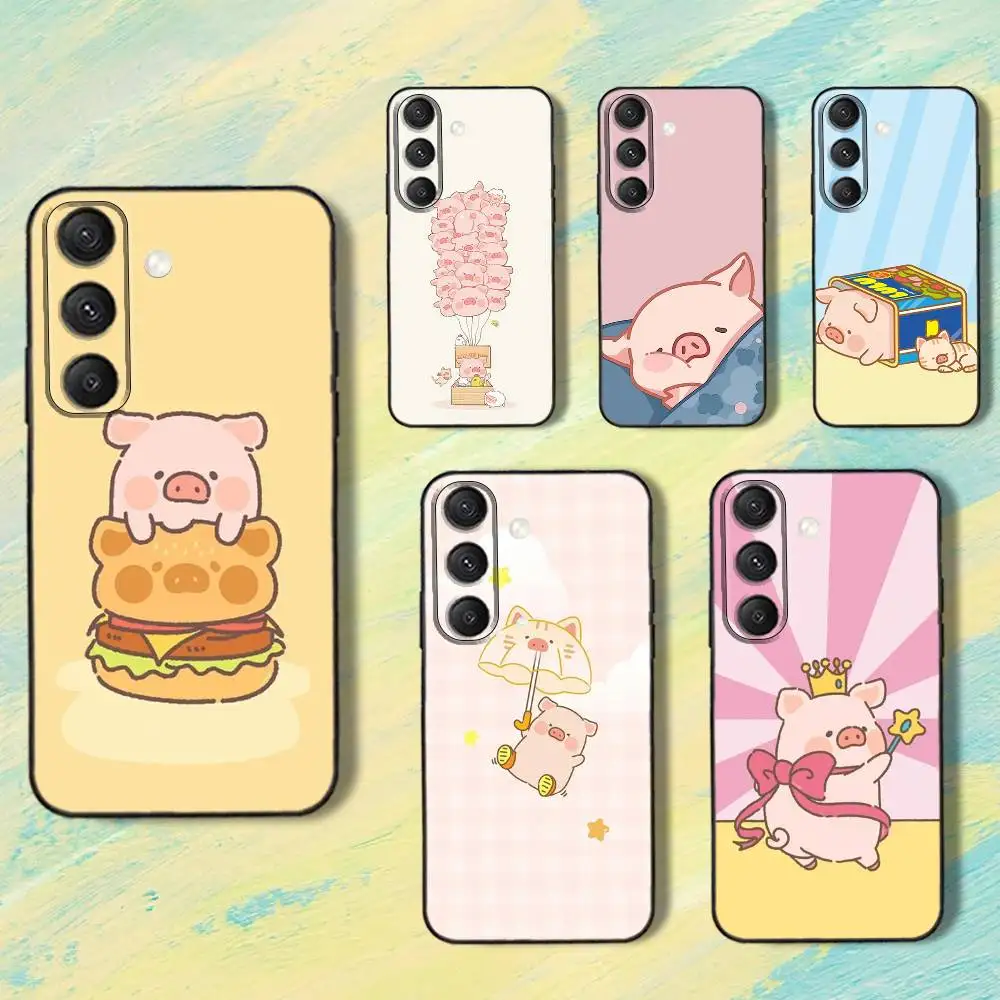 C-Cartoon L-LuLu cute Pig Phone Case For Samsung S25,S24,S10,S22,S21,S20,S23,Ultra,Plus,Lite,FE,Soft Silicone Black Cover