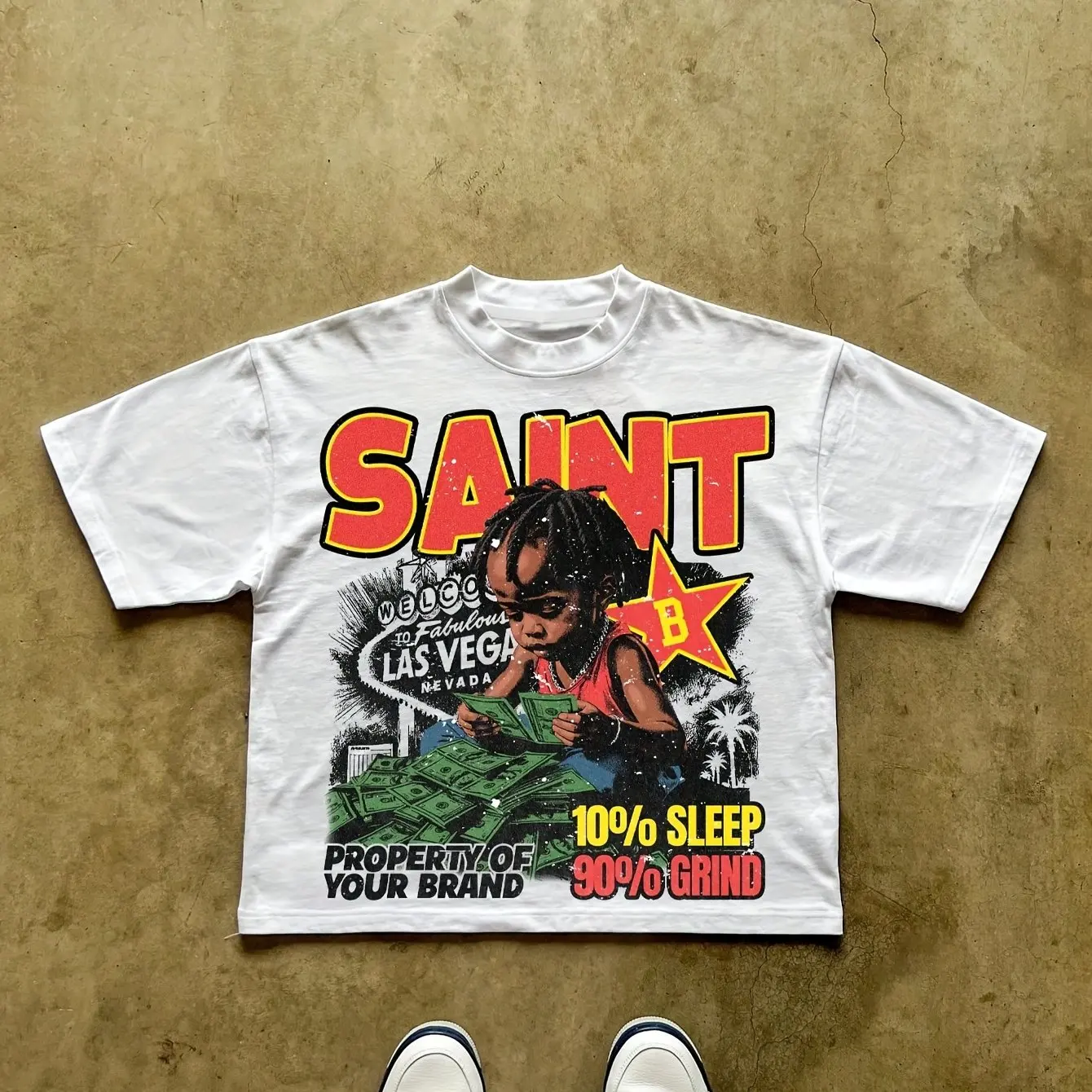 Lustiges, inspirierendes Grafik-T-Shirt für Herren – „Holy Vegas“ Las Vegas-Print, leichtes, atmungsaktives Fitness-Freizeit-Oberteil