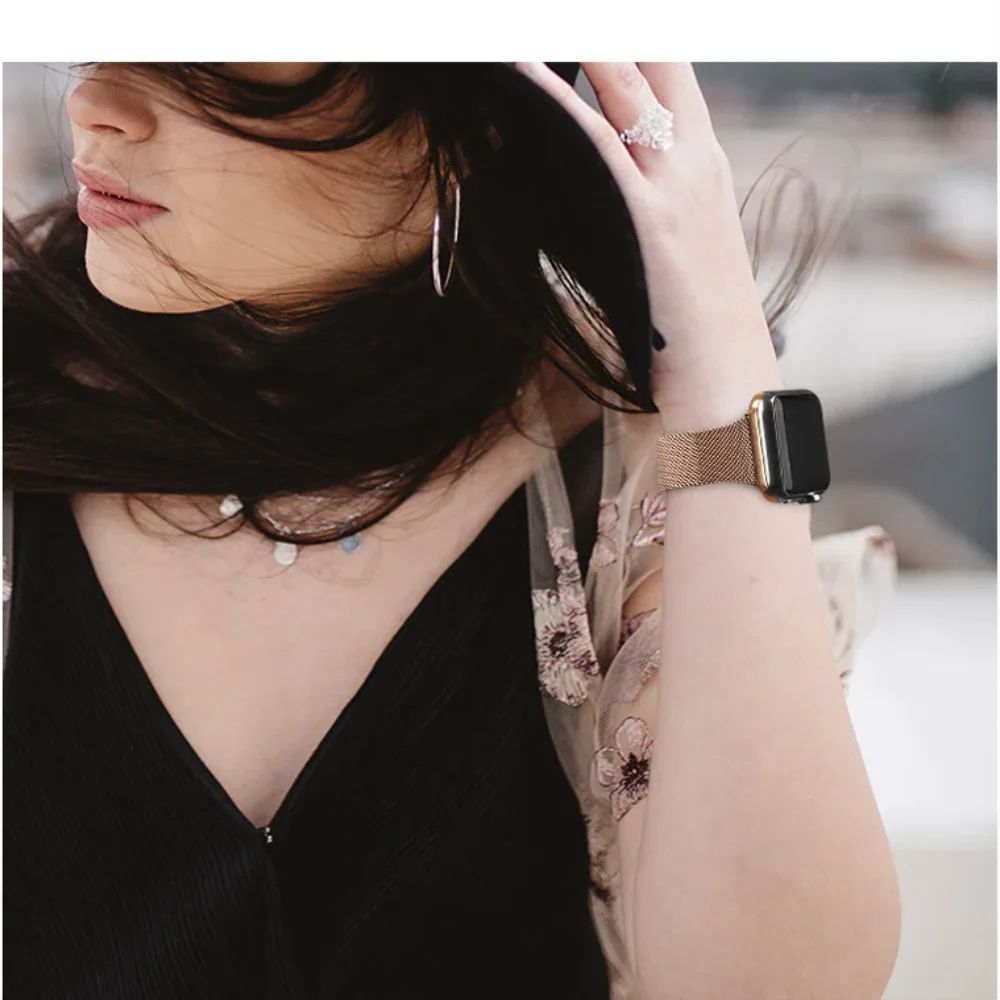 スリムミラネーゼストラップ Apple Watch シリーズ 10 46 ミリメートル 42 ミリメートル 9 8 7 45 ミリメートル 41 ミリメートルウルトラ 49 ミリメートルメタルバンド iWatch 6 5 4 SE 44 ミリメートル 40 ミリメートルコレア