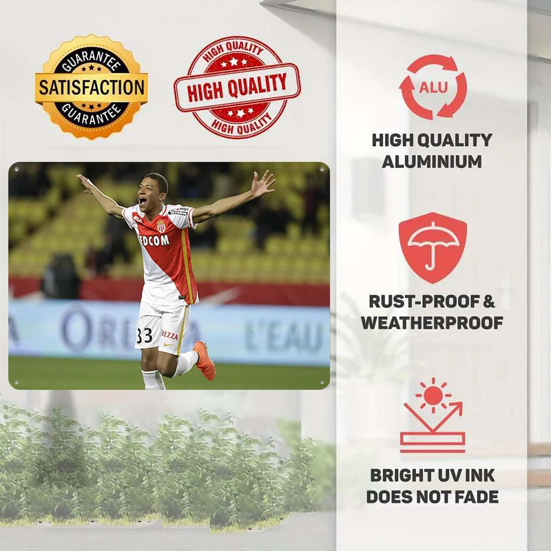 Kylian Mbappé Football Printed Poster Customized Retro Wall Art Vintage Metal Tin Signs for Home Office Decoration Room Man Cave