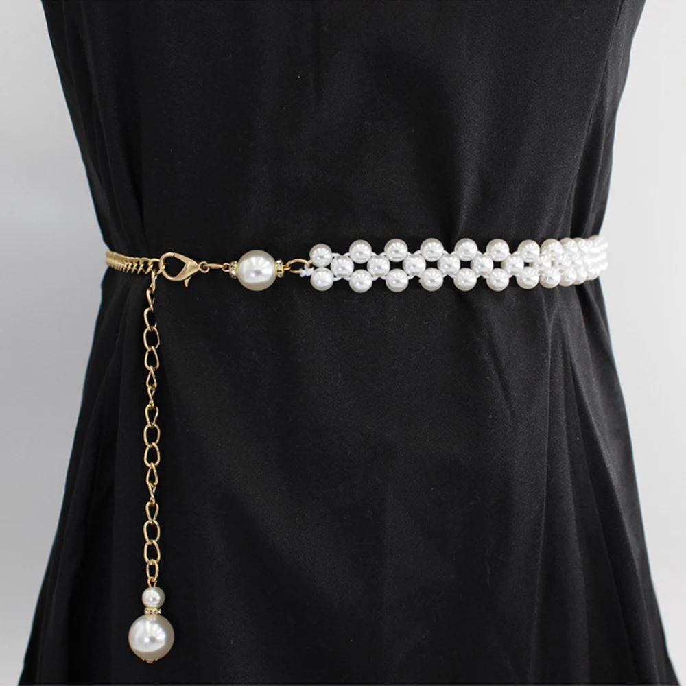 

Women's Waist Chain Fashion Thin Belt Luxury Pearl Waist Chain for Dress Fringes Decoration Bohemia Pendant Belt Body Jewelry