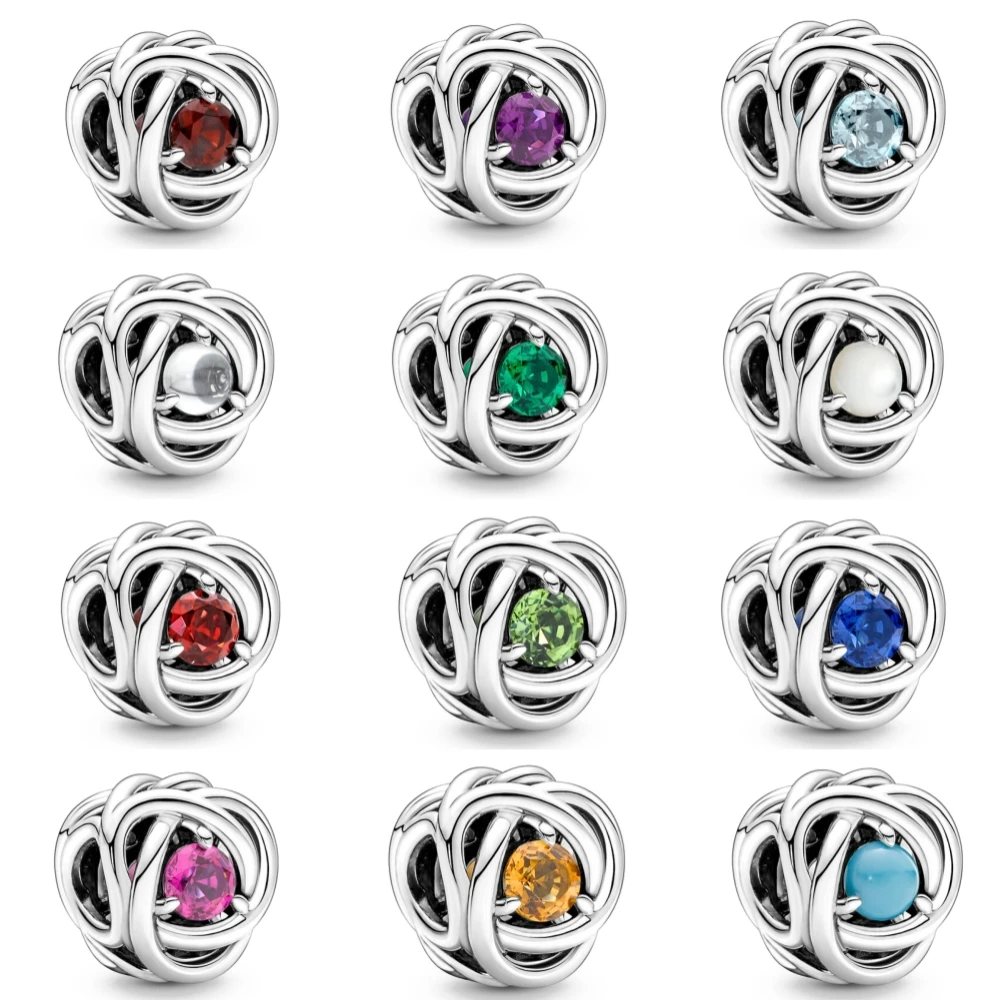 New 925 Sterling Silver 12-Month Multicolored Round of ley 925 Chain Beaded Fit Original Bracelet Accessories DIY Ladies Jewelry