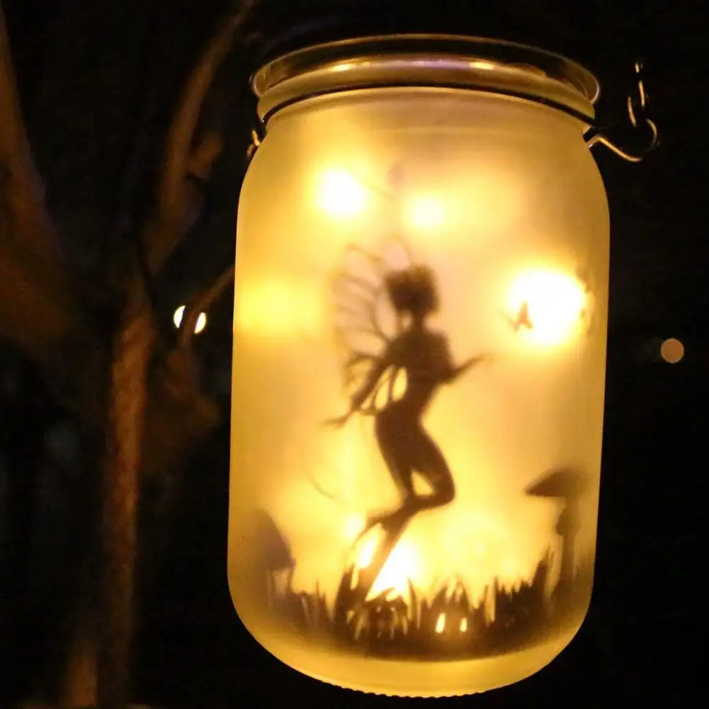 Solar Mason Jar Fairy String Lights Hanging Tabletop Lantern with Pattern Card for Garden Patio Lawn Yard Porch Outdoor Decor