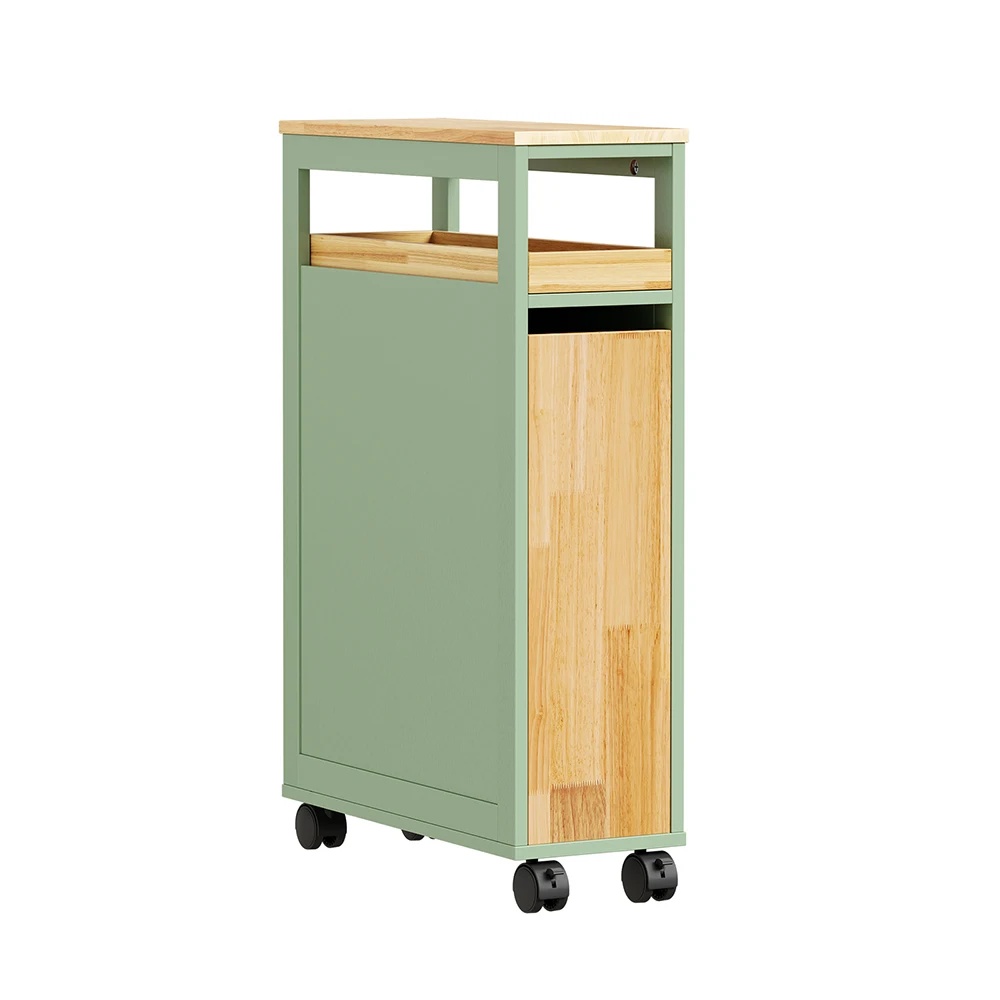 SoBuy NSR14-GR chariot de rangement étroit, chariot étroit pour cuisine et salle de bain, chariot de salle de bain en bois et métal, armoire roulante avec 2 tiroirs et une porte, chariot de service avec freins, 50×20×79 cm, capacité de charge 22 kg