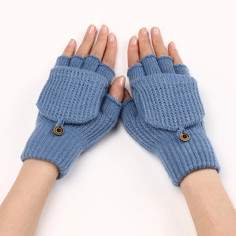 1 pair Fashion Striped Flip Top Woolen Gloves With New Half Finger Exposed Knitting