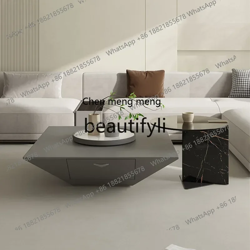 

32A High-End Italian Style Light Luxury Triangle Coffee Table Set Living Room Designer Square Side Table Rock Board