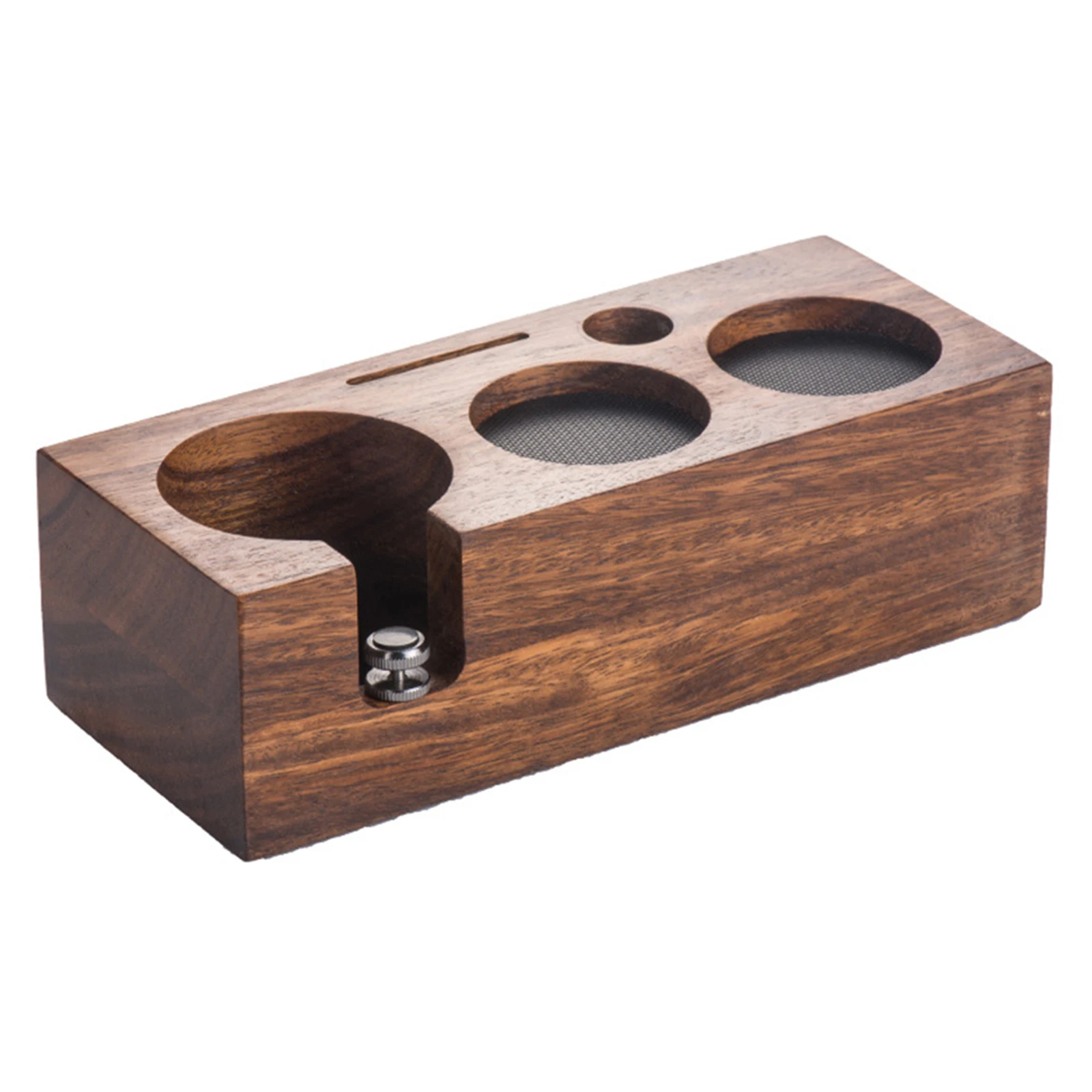 Espresso Coffee Tamping Station Stand Walnut Wooden Base Rack 5 Hole Design Ergonomic Round Shape Anti Slip Pads