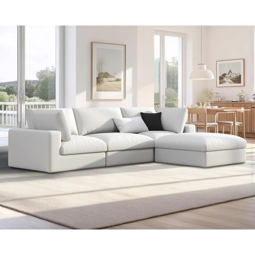 114 Inches Modular Sectional Couch, Feather Down Filled Sectional Couch, 4 Seats L Shaped Sofa with Chaise, Customized