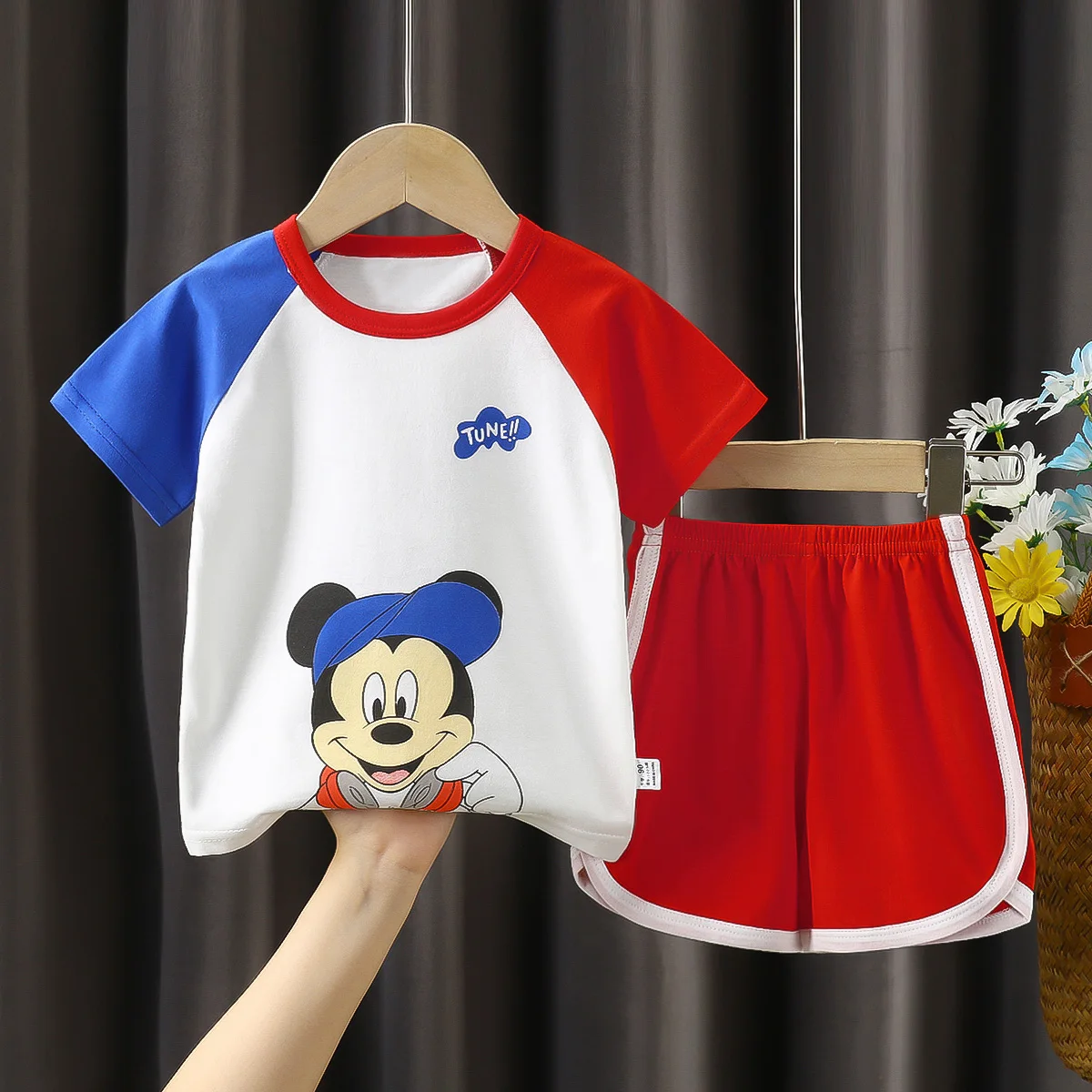 Mickey Short Sleeve Suit For Baby Clothes Summer T-shirt Set Children\'s Wear Cartoon Cotton Kids Tracksuit 1 2 3 4 Year Old