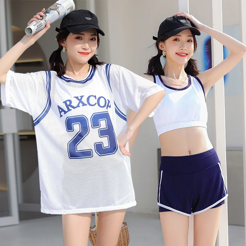 Korean Style Women Three Pieces Swimsuit Conservative Bikini Set Swimwear Summer Holiday Beachwear