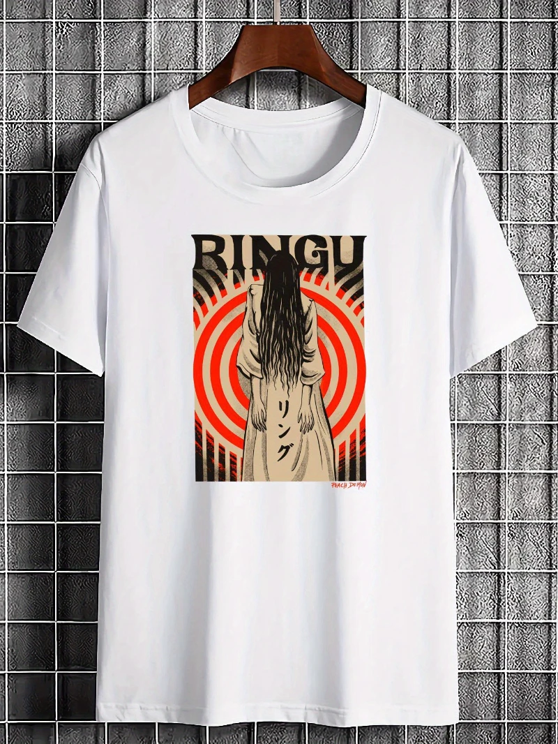 Camiseta gráfica de alta calidad con la imagen de Sadako y Samara de Tales of the Ring - Camiseta negra de película de terror de algodón puro para parejas